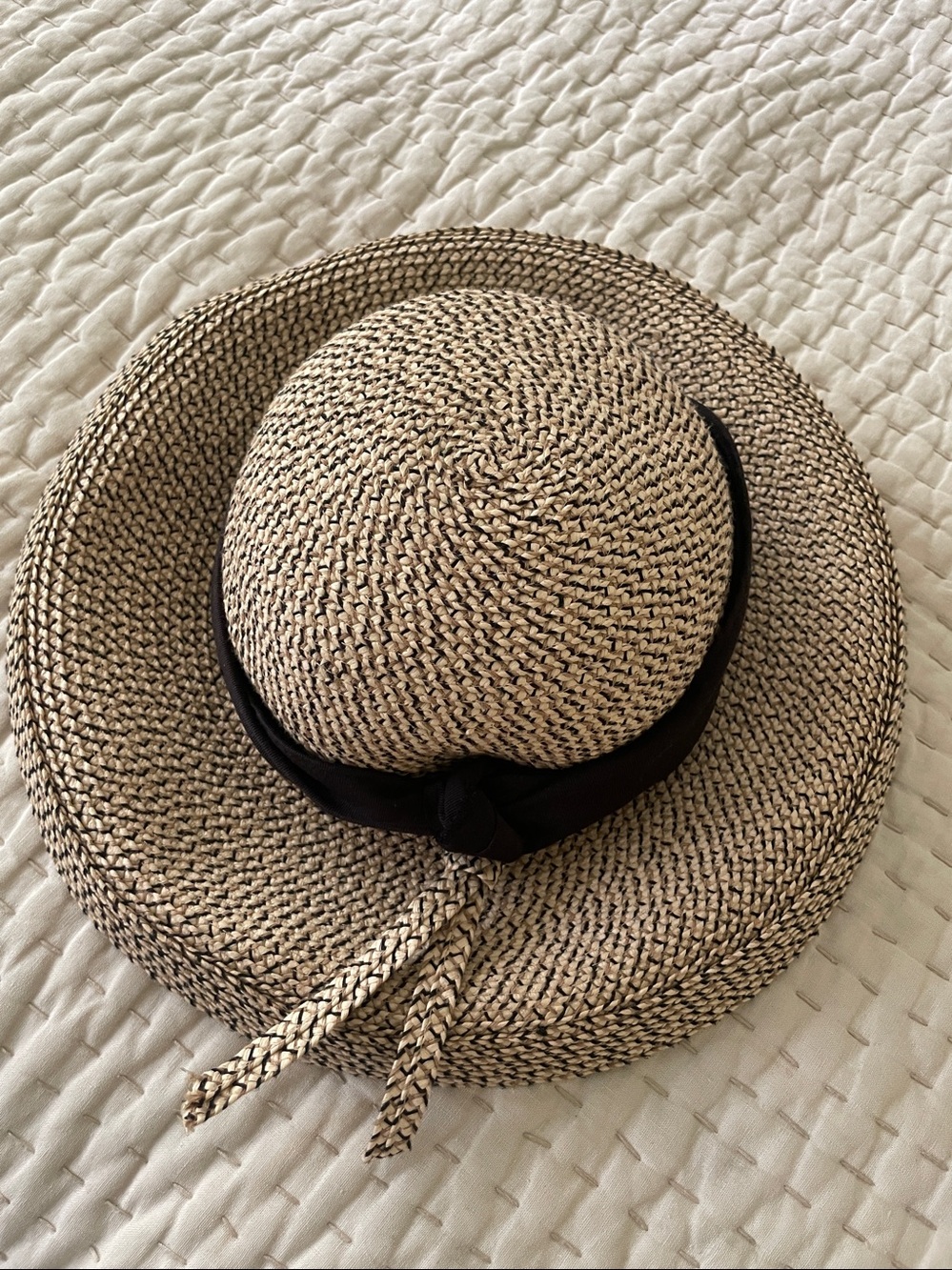 The Carmel Hat Co. Wide brim with black ribbon woven natural fiber